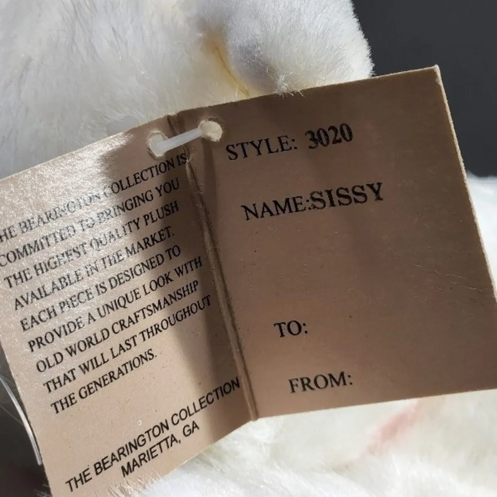 Bearington Collection White Cat Plush Toy Sissy Retired Plushie